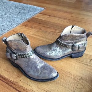 Five World Leather Gold Dusted Booties